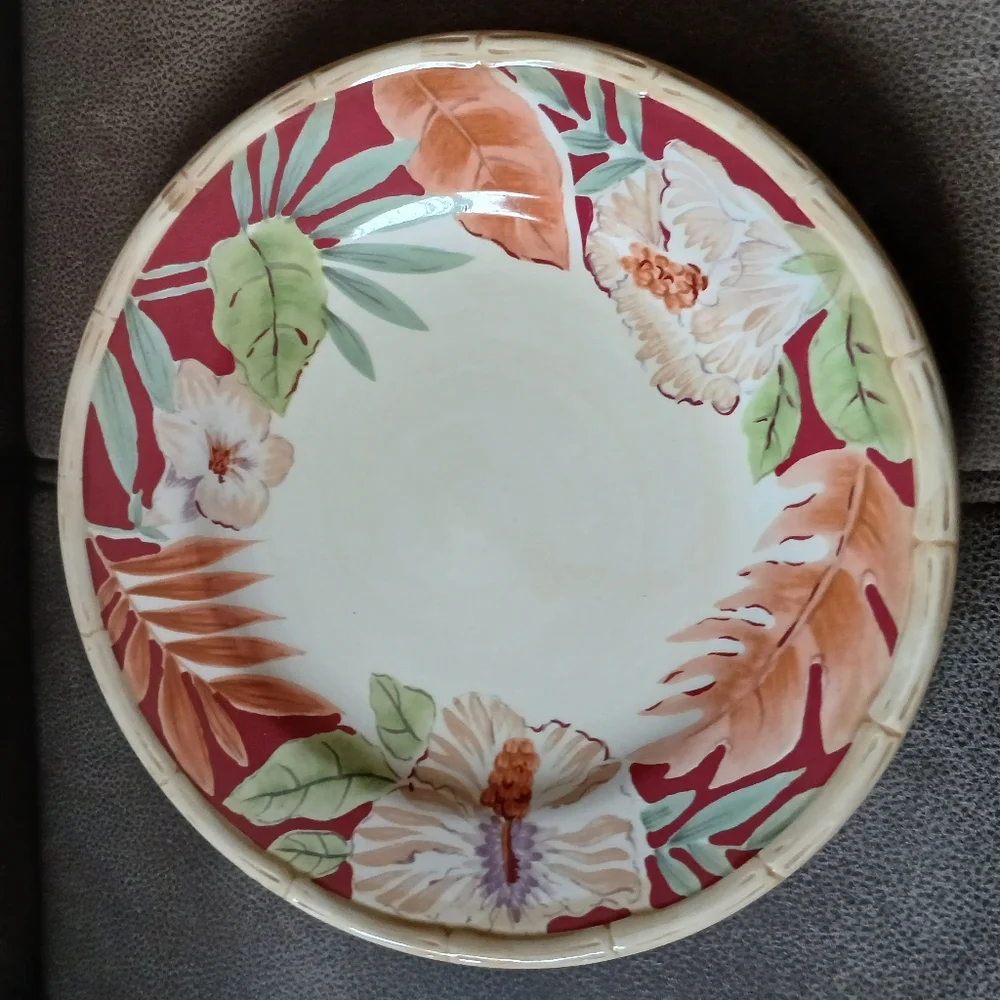 Home Trends Hibiscis Bamboo Dinner Plate Burgundy, Cream And Green